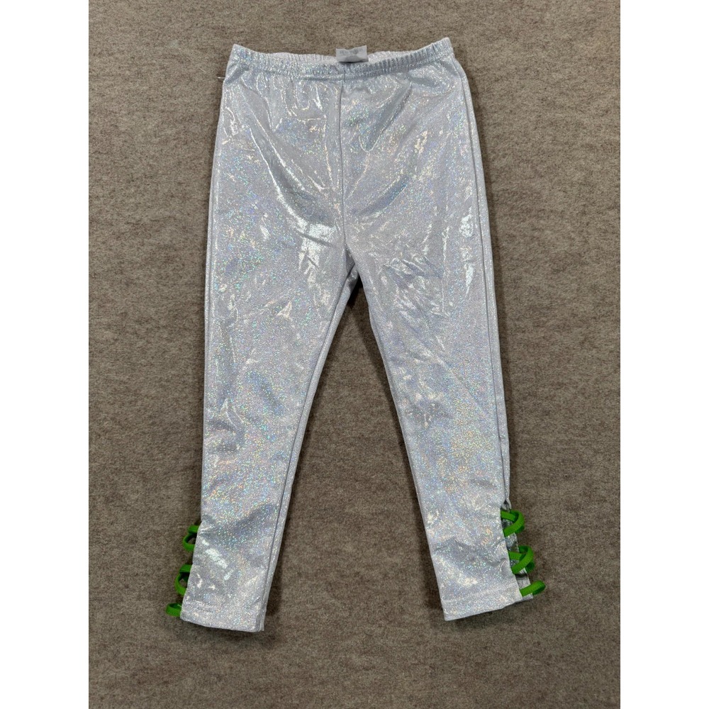Disney Holographic Leggings Kids 3-4T Blue Metallic Lace Up Hen Party Cocktail